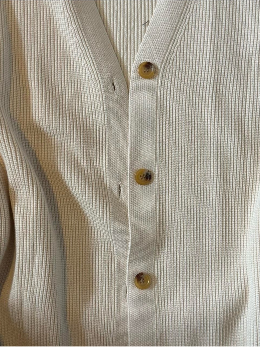 Amazon Cream Ribbed V-Neck Button Cardigan - Picture 3 of 3